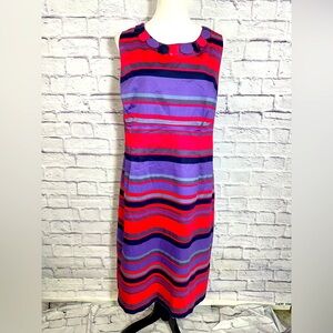 Boden Bold Pink/Purple Stripe Sheath Dress w/ Statement Neckline  US Size 18